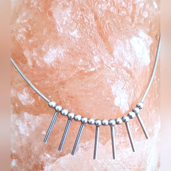 STERLING SILVER BEADS AND TUBES ROUND SNAKE NECKLACE - Picture 4 of 10